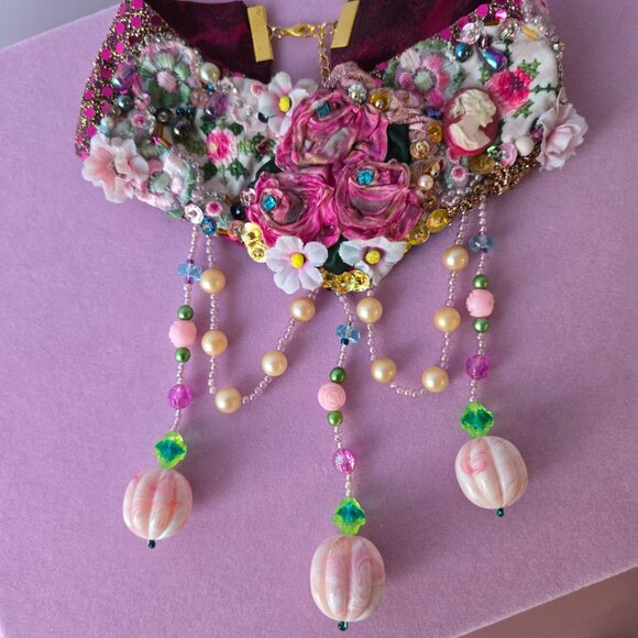 Rose Cameo Handmade Victorian-style Choker Romantic Collar - Picture 9 of 14